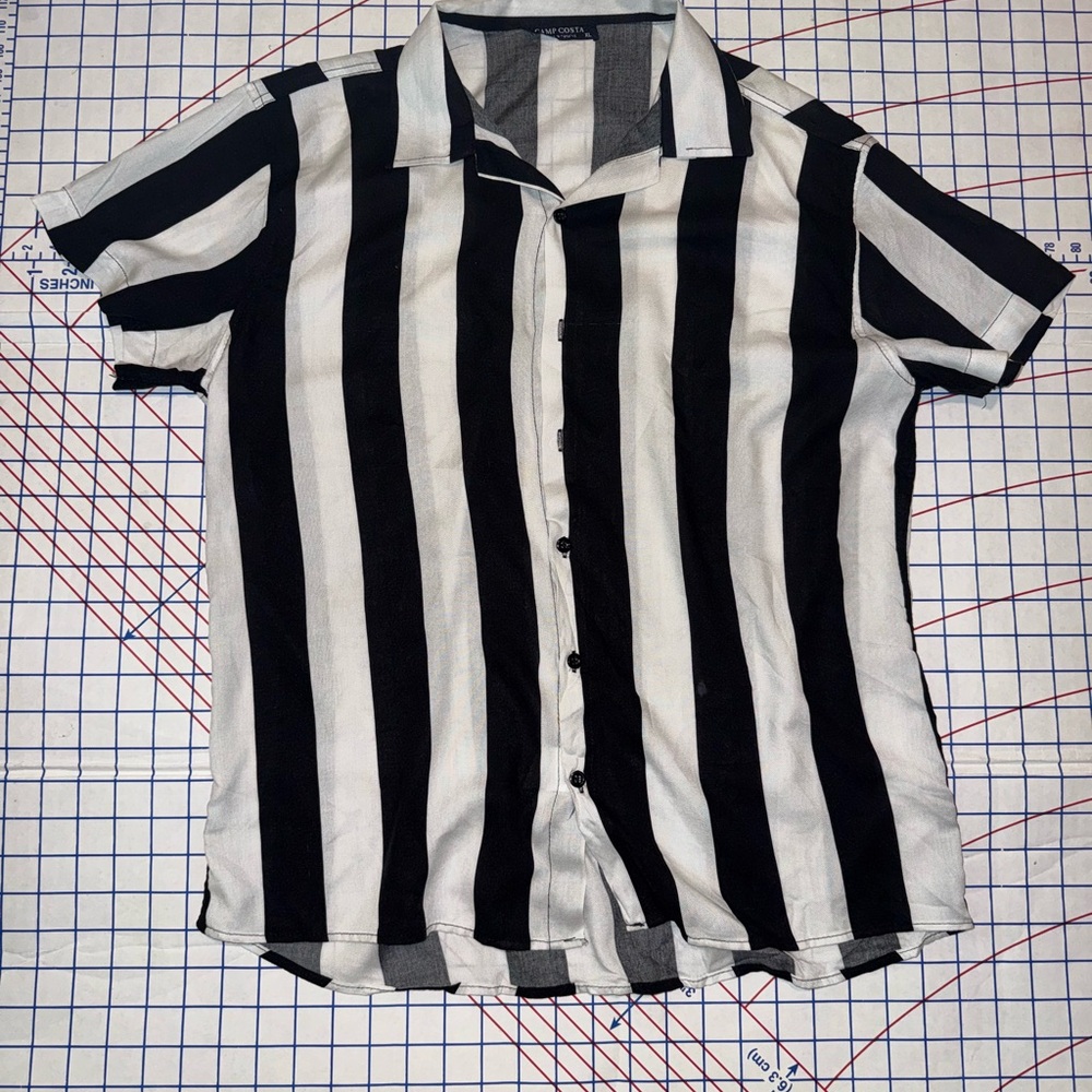 Casual Black and White Striped Button Down Shirt